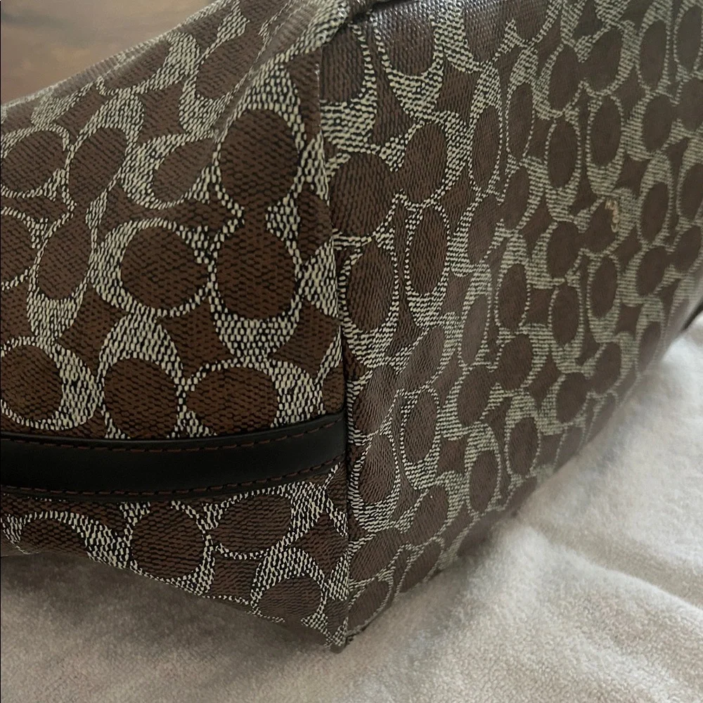 Coach Brown Signature Canvas Tote with Dark Trim and Pouch - Picture 6 of 15